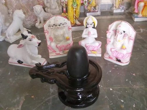 Polished Black Marble Shivling Statue, For Worship, Pattern : Painted