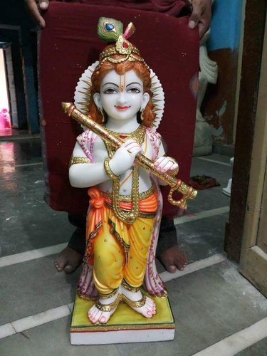 Little Marble Krishna Statue, For Worship, Pattern : Painted