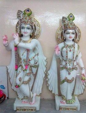 Religious Marble Radha Krishna Statue, For Worship, Pattern : Painted