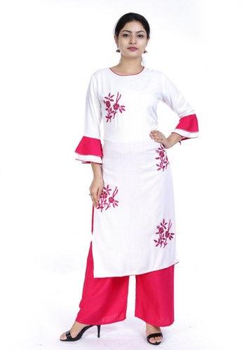 Janki Textorium Cotton Regular Designer Palazzo Suit, Color : White