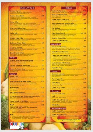 Food Menu Printing Services