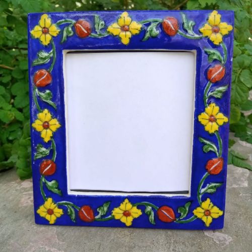 Blue Pottery Photo Frame BPPF-009, For Honme Decor, Size : (6 Inches Length, 6.5 Inches Hight, 1 Inches Breadth)