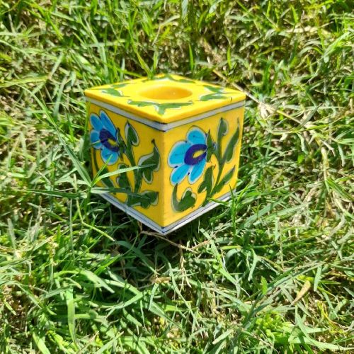 Heritage India Square Glazed Candle Stand CS-002, For Home Decor, Pattern : Free Hand Miniature Panting