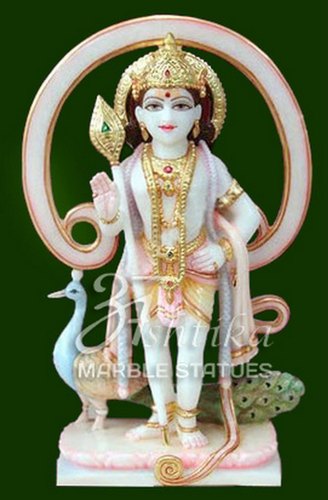 Jaipur Marble Murugan Statue, For Worship, Temple, Packaging Type : Carton Box