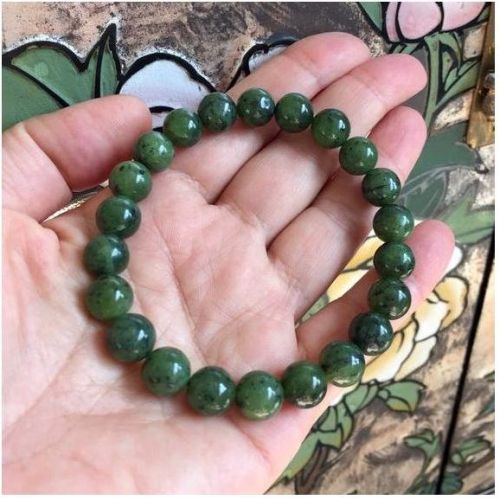 Round Beads Jade Stretchable Bracelet, Color : Green
