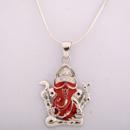 925 Sterling Silver CZ Ganesha Pendant, Color : Silver