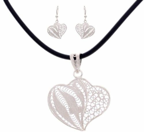 Designer Filigree Pendant Set, Color : Silver