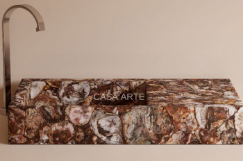 Rectangular Brown Petrified Wood Wash Basin, For Home, Hotel, Office, Restaurant, Style : Modern