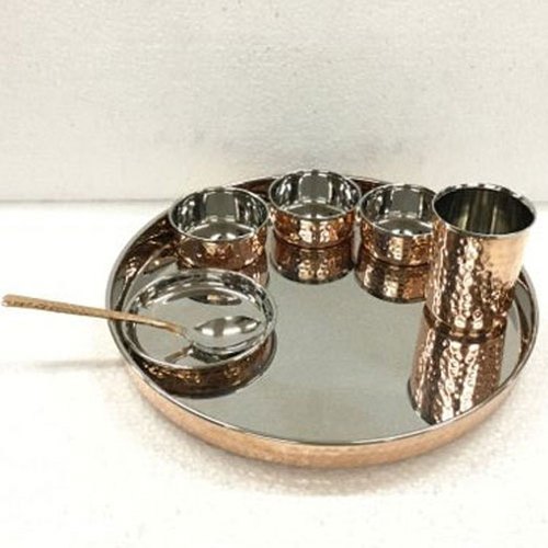 Decor House Stainless Steal Hammered Copper Thali Set, For Home