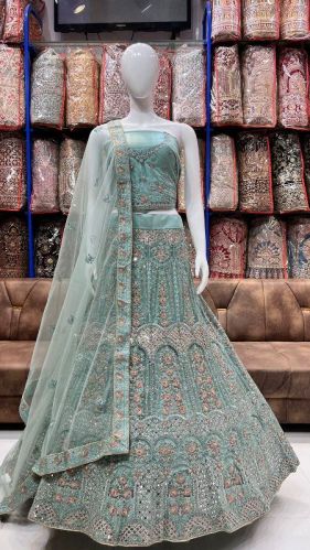 Net Embroidered Bridal Lehenga, Size : S, XL, XXL