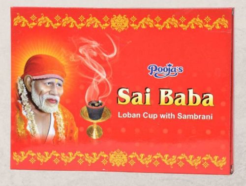 Round Sai Baba Cup Sambrani, For Religious, Spiritual Use, Packaging Type : Paper Boxes