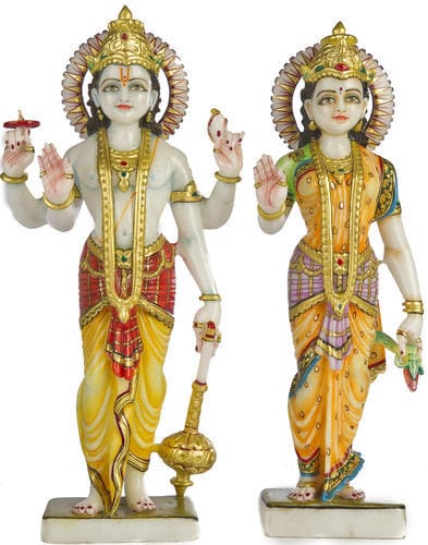 Printed Lakshmi Narayan Marble Statue, Packaging Type : Thermocol Box, Carton Box