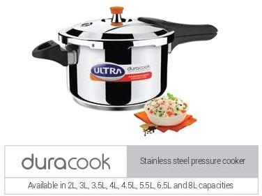 Duracook Pressure Cooker, Capacity : 2L, 3L, 3.5L, 4L, 4.5L, 5.5L, 6.5L, 8L