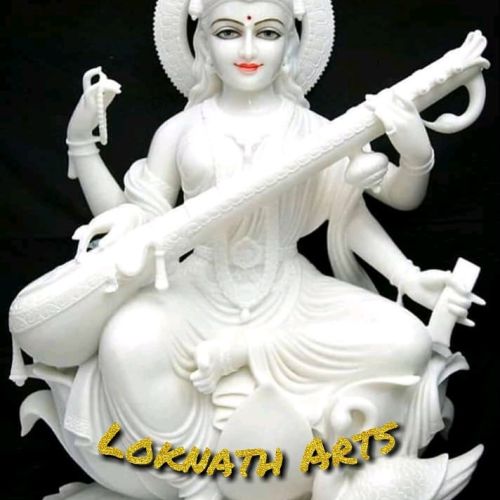 White Marble Saraswati Idol, For Temple, Interior Decor, Office, Home, Pattern : Plain, Printed