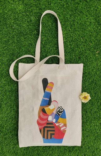 Yarn Needle Cotton Designer Canvas Tote Bag, Size : 13x17 Inches