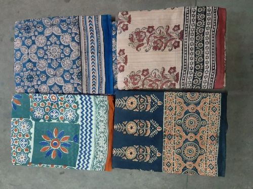 Unstitched Pure Cotton Block Printed Sarees, For Easy Wash, Dry Cleaning, Anti-Wrinkle, Packaging Size : 100 Pieces
