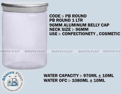 1 Ltr Pb Round Jar, For Cosmetic, Confectionery, Capacity : 1ltr