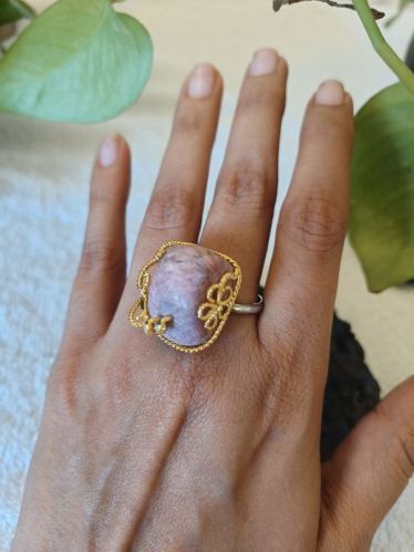 Crystal Calling Polished Rhodochrosite Silver Ring, Gender : Female