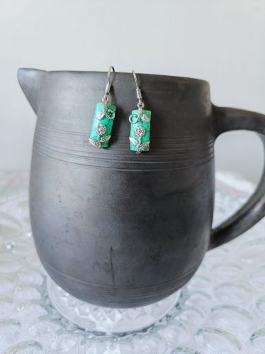 Crystal Calling 20gm Turquoise Silver Earrings, Gender : Female