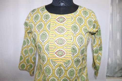 Printed Cotton Kurti Yellow Pant Set, Style : Straight