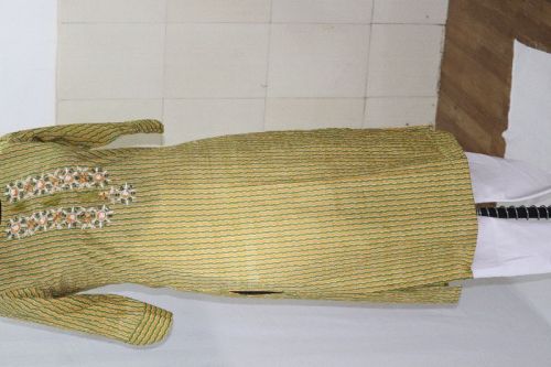 Yellow Mirror Work Straight Fit Kurti, Feature : Comfortable, Dry Cleaning, Embroidered, Impeccable Finish