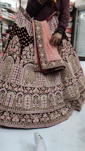 Silk Stripes Rose Bridal Lehenga, Technics : Attractive Pattern, Embroidered, Handloom, Yarn Dyed