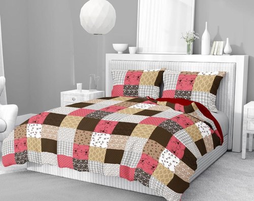 Poly Cotton Fitted Printed Checked Design Bedsheet Set