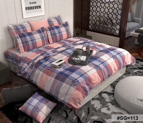 Poly Cotton Printed Check Design Bed Comforter Set