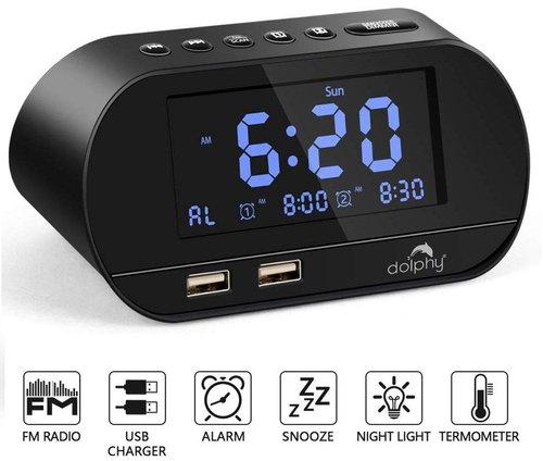 Dolphy-DDSN0004 Digital Alarm Clock Radio, Color : Black