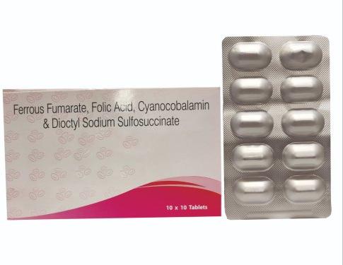 Ferrous Fumarate, Folic Acid, Cyanocobalamin And Dioctyl Sodium Sulfosuccinate Tablets