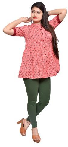 RUST INDIA Printed Ladies Cotton Pink Top, Size : M