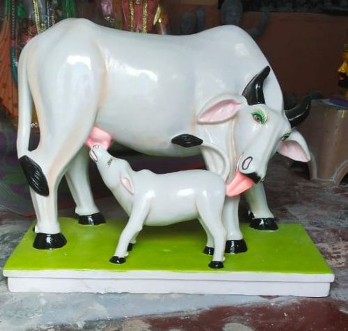 Polished Printed Marble Cow Calf Statue, Size : Multisizes