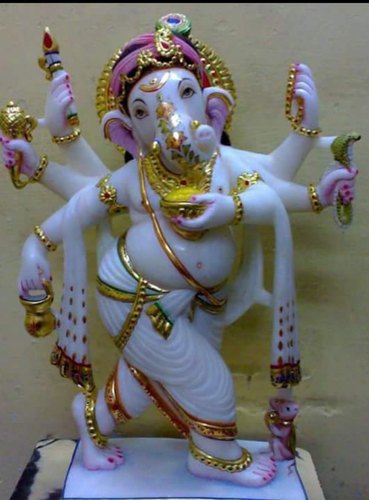 Polished Printed Marble Dancing Ganesh Statue, Size : Multisizes