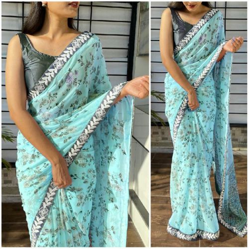 Unstitched Fancy Georgette Saree, For Easy Wash, Dry Cleaning, Anti-Wrinkle, Shrink-Resistant, Age Group : Adults
