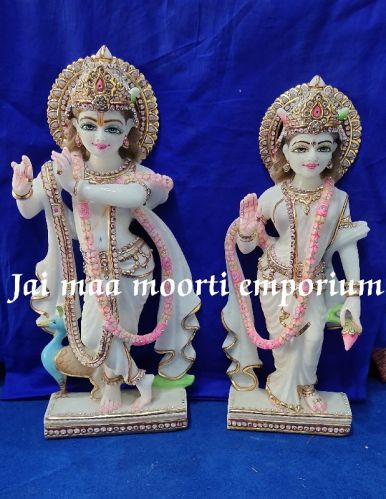 Jmm Painted Radha Krishna Marble Idol For Worship, Temple, Interior Decor, Office, Home