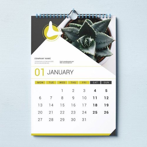 Rectangular Printed Wall Calendar, For Home, Office, Paper Size : A4, A5, A6