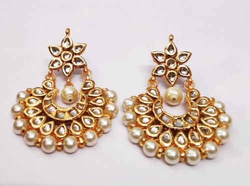 Neeraj Fashion Metal GOLDEN KUNDAN EARRINGS, Style : Common