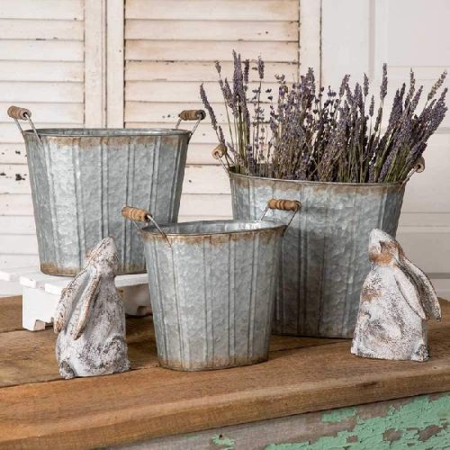 Oval Rustic Farmhouse Décor Tapered Bucket, For Décor, Pattern : Plain