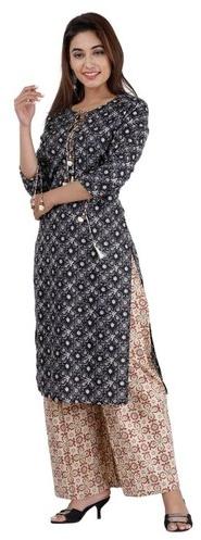 Regular Fit 3/4th Sleeves Ladies Printed Kurti and Palazzo Set