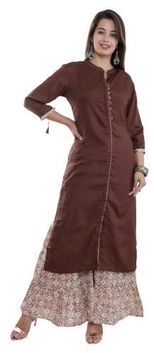 Regular Fit 3/4th Sleeves Ladies Straight Kurti and Palazzo Set