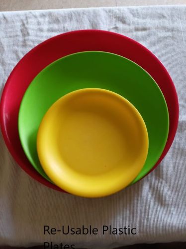 Round Reusable Plastic Plates, Color : Multicolor