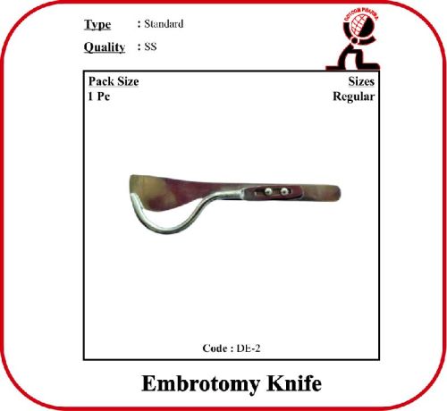 Single Polished Stainless Steel Embryotomy Knife, For Veterinary Use, Length : 6INCH