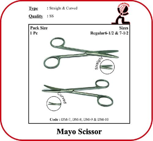 Stainless Steel Mayo Scissor, For Veterinary Use, Feature : Best Quality, Fine Finished, High Durability