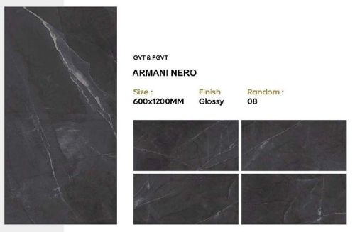 Rectangular Armani Nero GVT Glossy Tiles, For Flooring, Roofing, Size : 600x1200 Mm