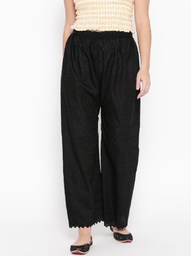 Vastraa Fusion Women's Regular Fit Cotton Chikan Palazzo - (Black)