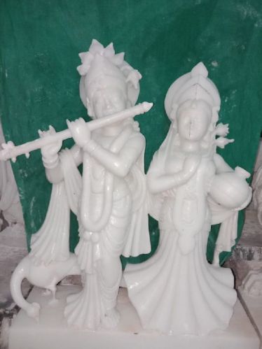 Carved Marble Radha Krishna Statue, Packaging Type : Cardboard Box