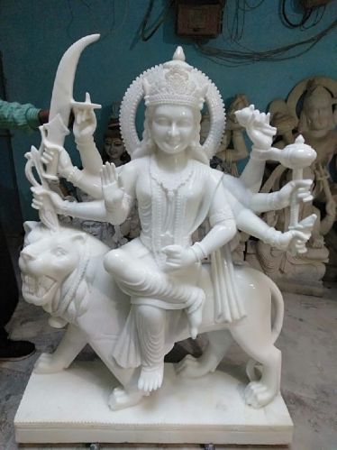 Polished Printed Marble Sherawali Mata Statue, Packaging Type : Thermocol Box