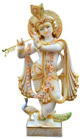 Marble Krishna Statue, For Worship, Temple, Pattern : Painted