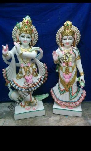 Marble Radha Krishna Painted Statue, For Worship, Temple, Interior Decor