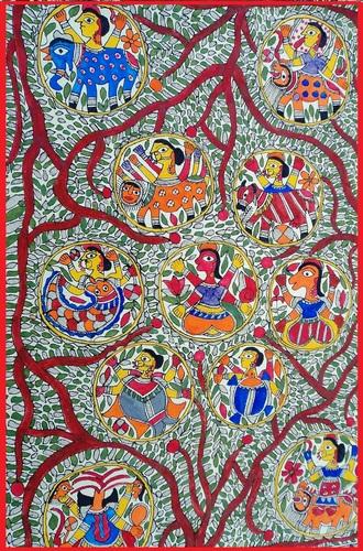 Ashok Vatika Madhubani Painting, For Home Decoration, Packaging Type : Carton Box